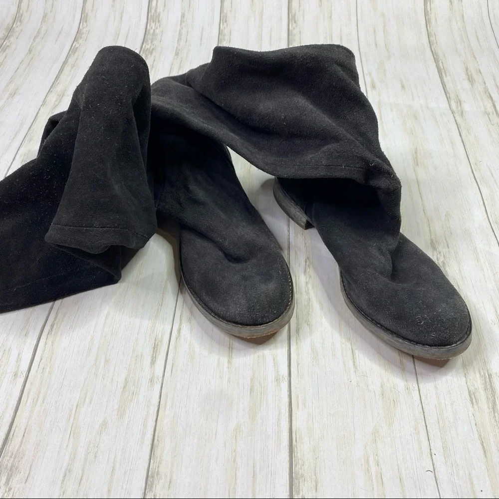 Free People Carlisle Black Suede Distressed Over The Knee Boots